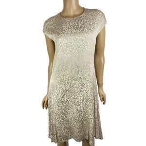 Ivy + Blu Size 2 Dress A-Line Cap Sleeve Beige Asymmetric Hem Rayon/Polyester